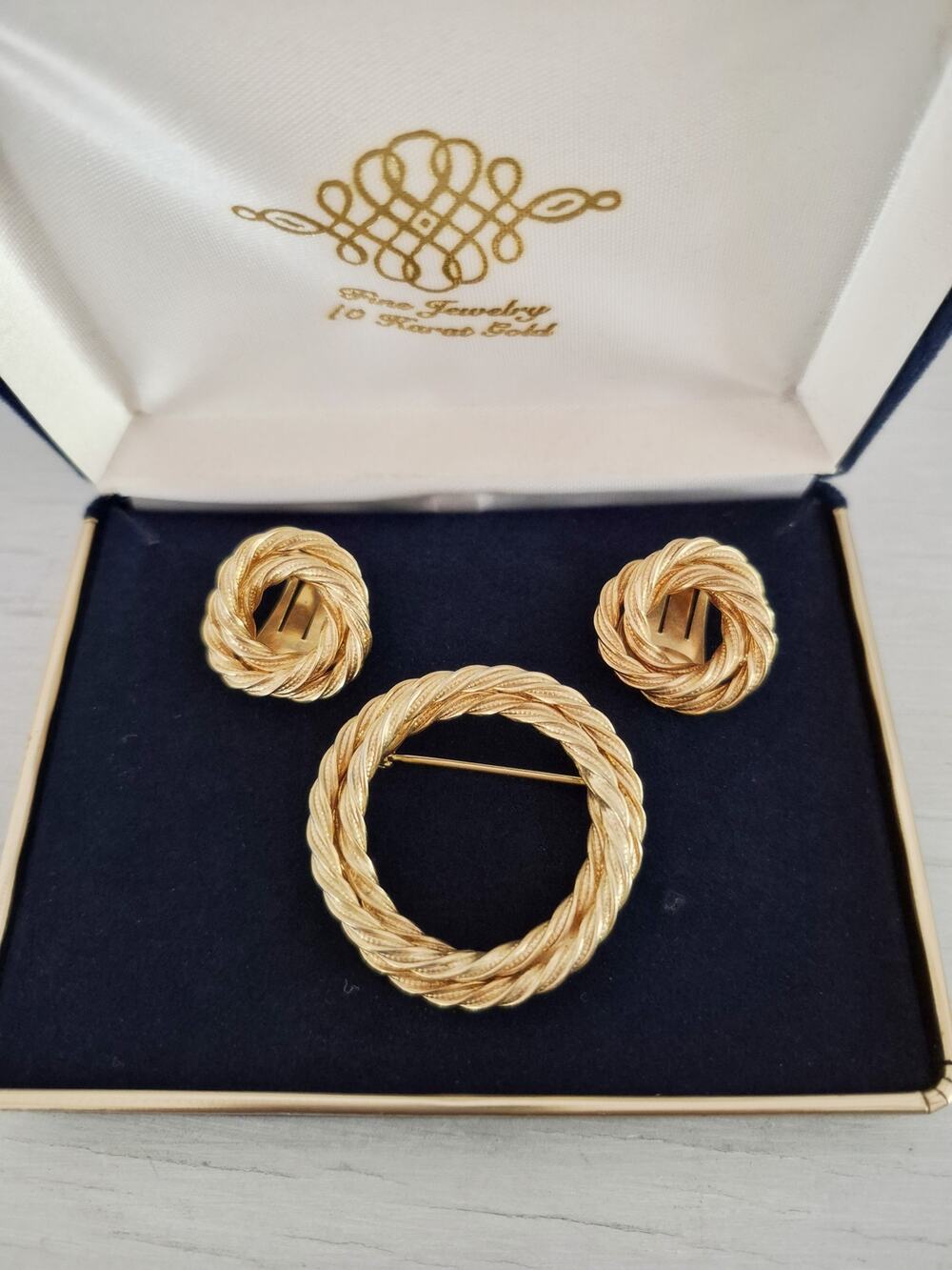 Vintage MCM Twisted Double Circle Brooch and Earring Set